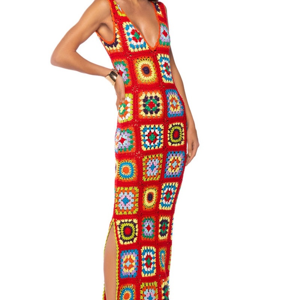 AKIRA Multicolor Crochet Knit Dress - Red, Orange, Green, Blue, Yellow - Picture 7 of 8